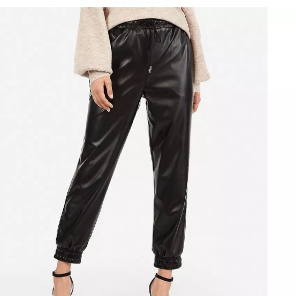EXPRESS Black Faux Leather High Waisted Joggers Size Large - Picture 9 of 9